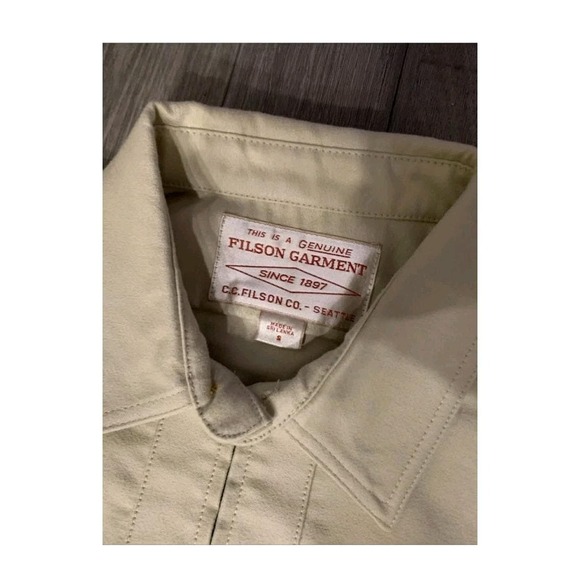 Vintage C.C. Filson Work Shirt Men's S Khaki Tan 652 Long Sleeve Cotton Utility